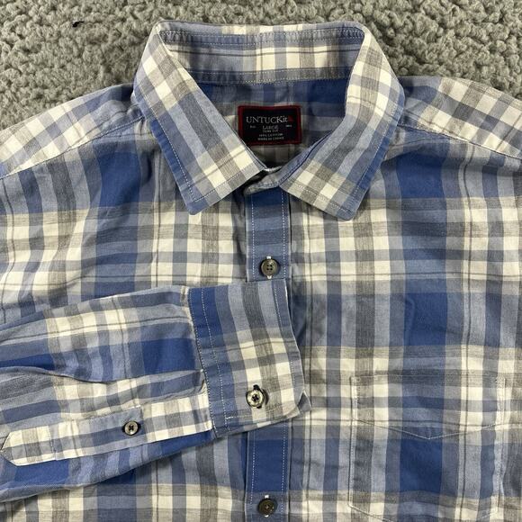 UNTUCKit Other - UNTUCKit Slim Fit Plaid Long Sleeve Button Shirt Mens Large Blue White Collared